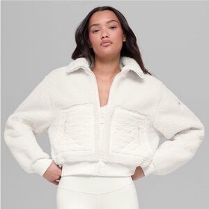 ALO Yoga Sherpa Edge Bomber Jacket Ivory Sz L